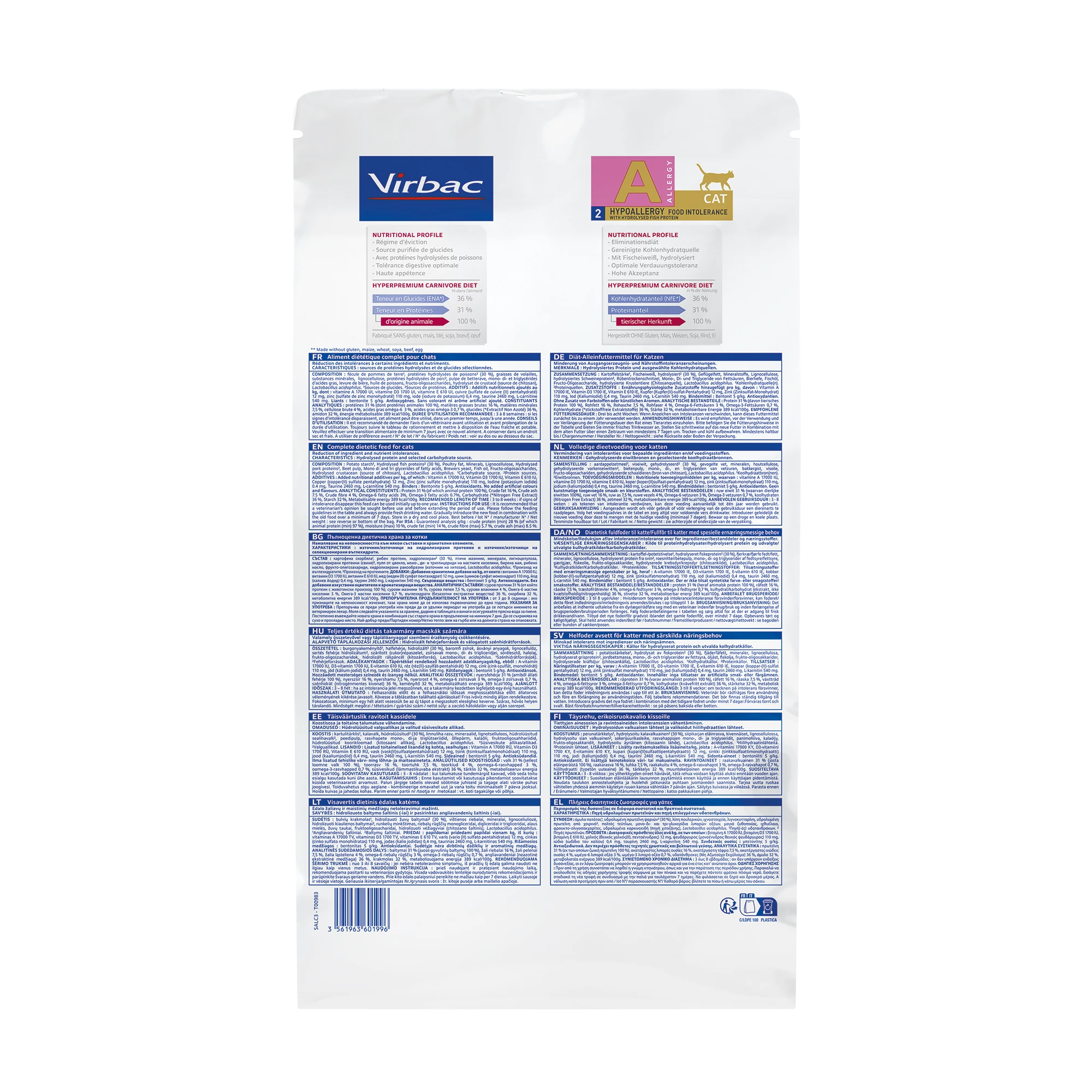 VIRBAC VETERINARY HPM Diététique Hypoallergy food intolerance Chat