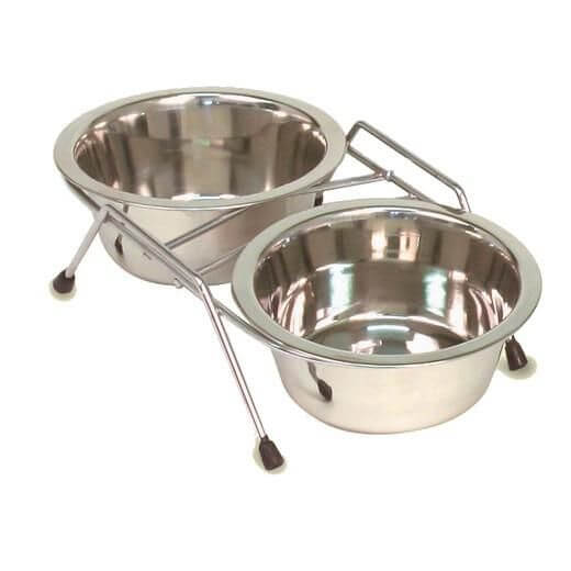 Double gamelle en inox avec support de surélévation