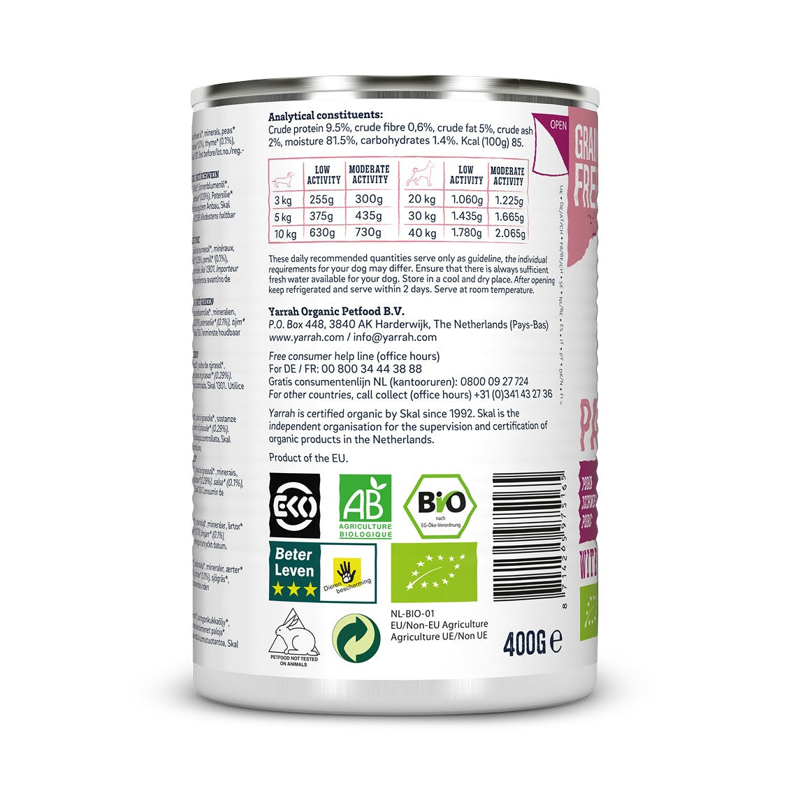 Yarrah pâtées bio sans céréales - Lot 12 x 400 g