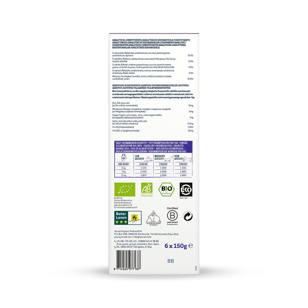 Yarrah pâtées bio - Lot de 6 x 150g