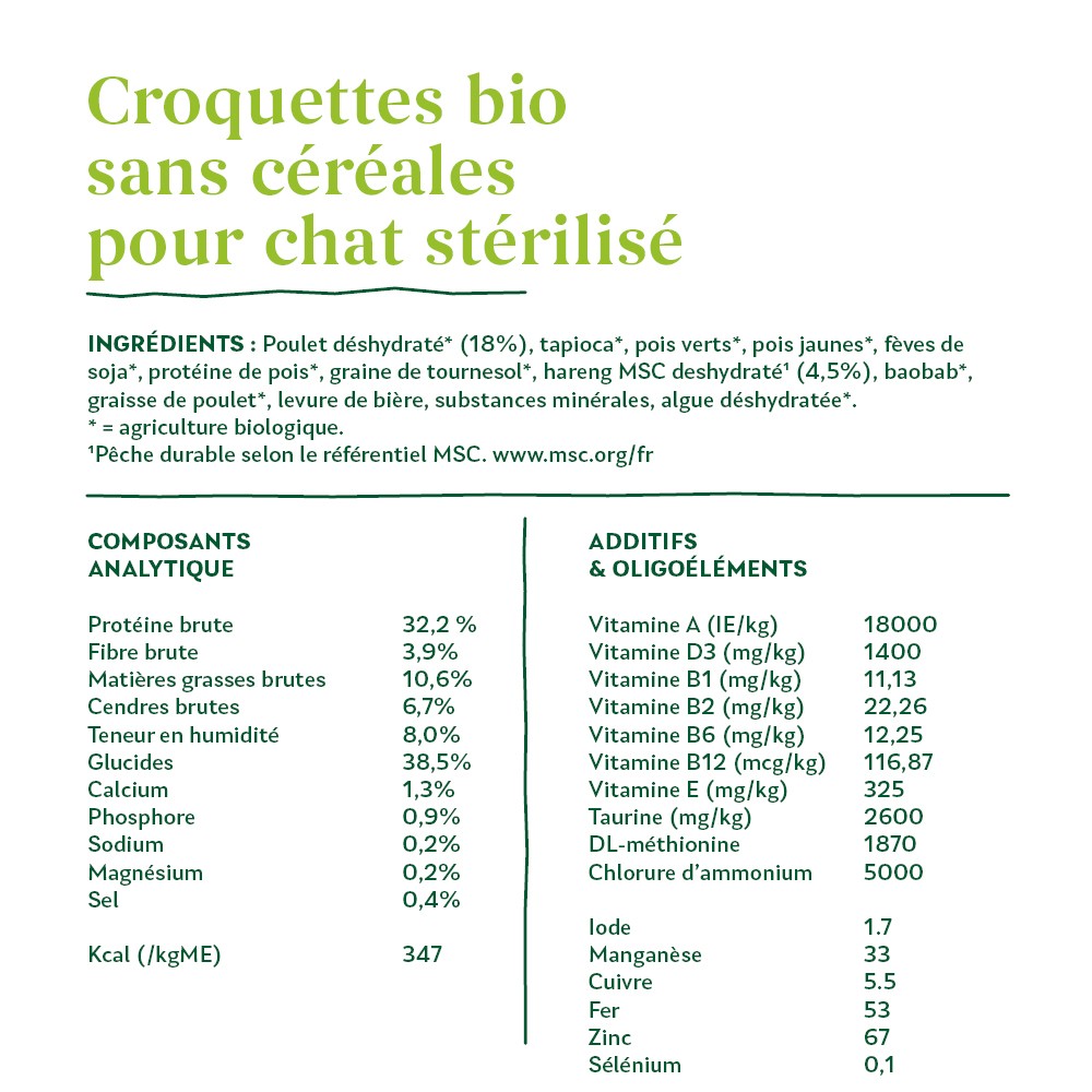 Yarrah croquettes bio pour chat stérilisé