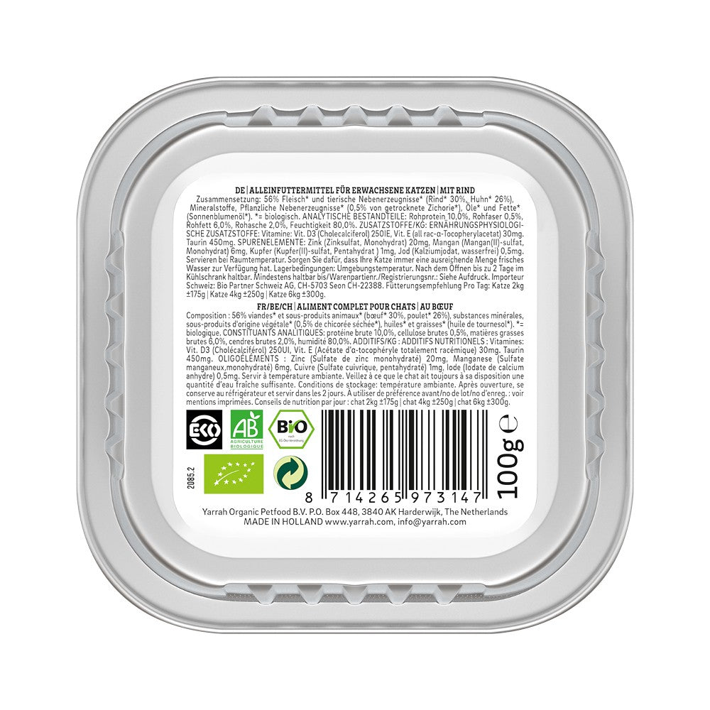 Yarrah pâtée bio sans céréales - Lot 16 x 100g