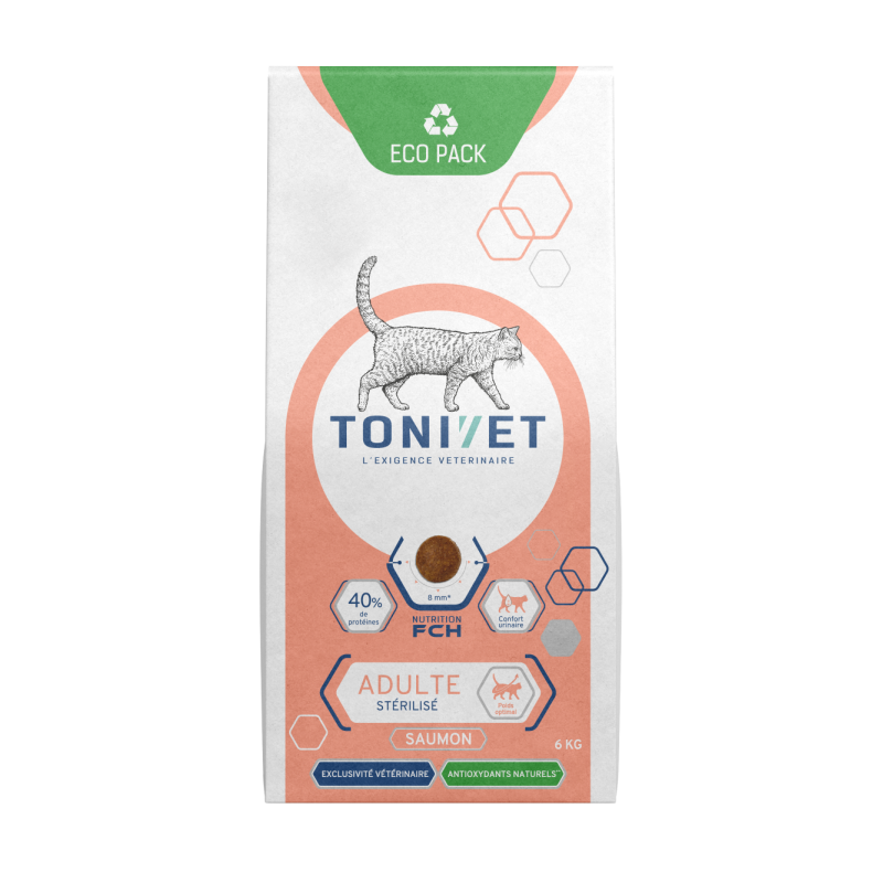 Tonivet adult stérilisé saumon - croquettes chat