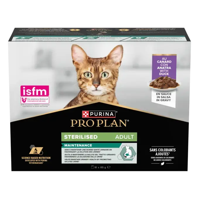 Pro Plan – Aliment humide pour chats adultes stérilisés (10 sachets de 85 g)