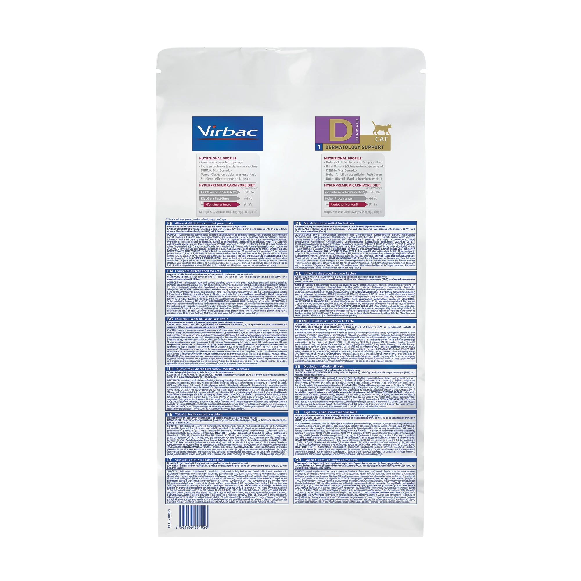 VIRBAC VETERINARY HPM Diététique Dermatology support Chat