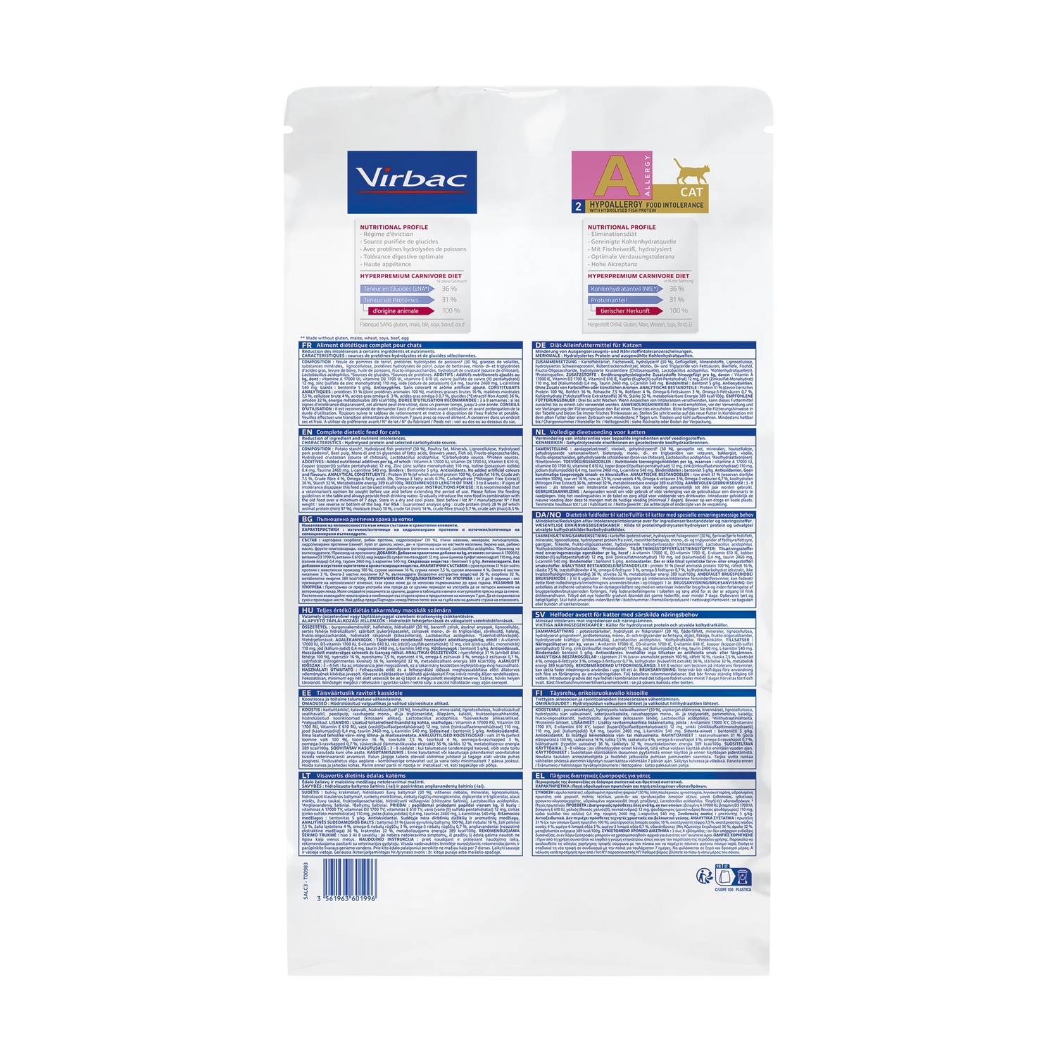 VIRBAC VETERINARY HPM Diététique Hypoallergy food intolerance Chat