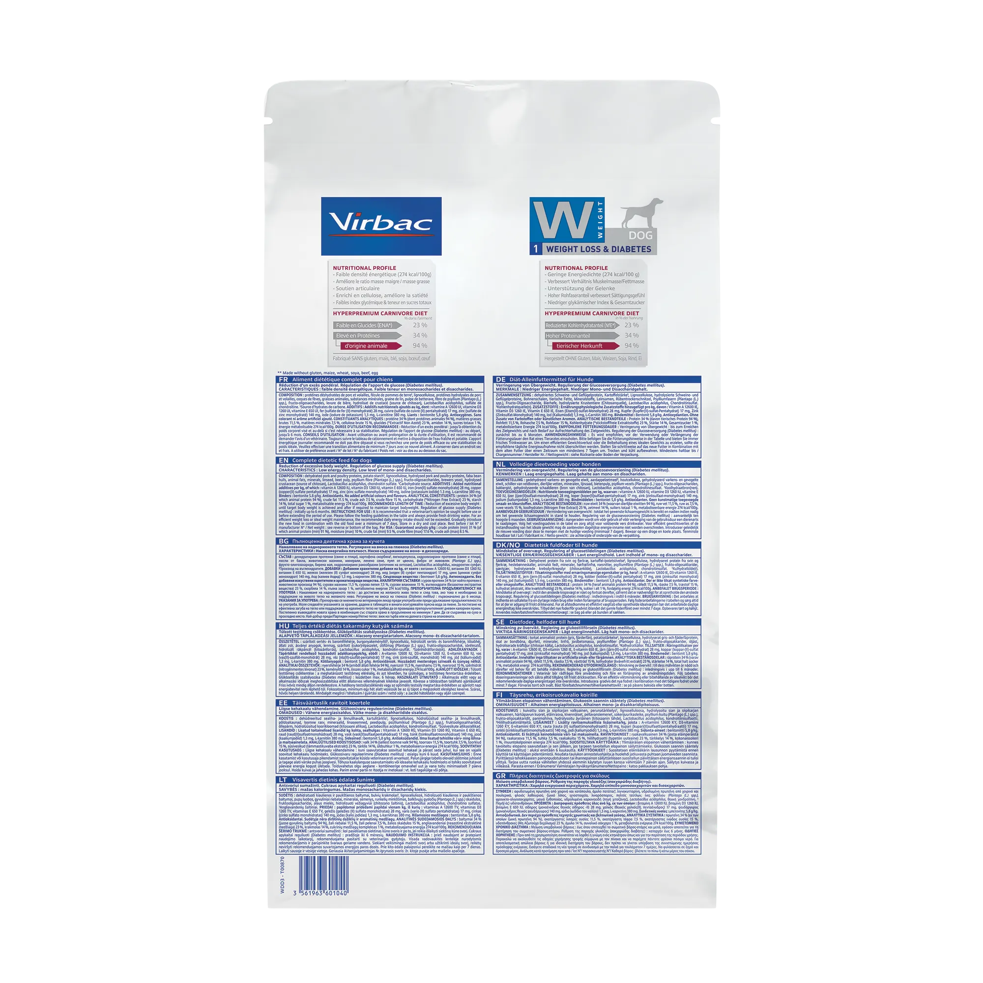 VIRBAC VETERINARY HPM Diététique Weight Loss &amp; Diabetes Chien