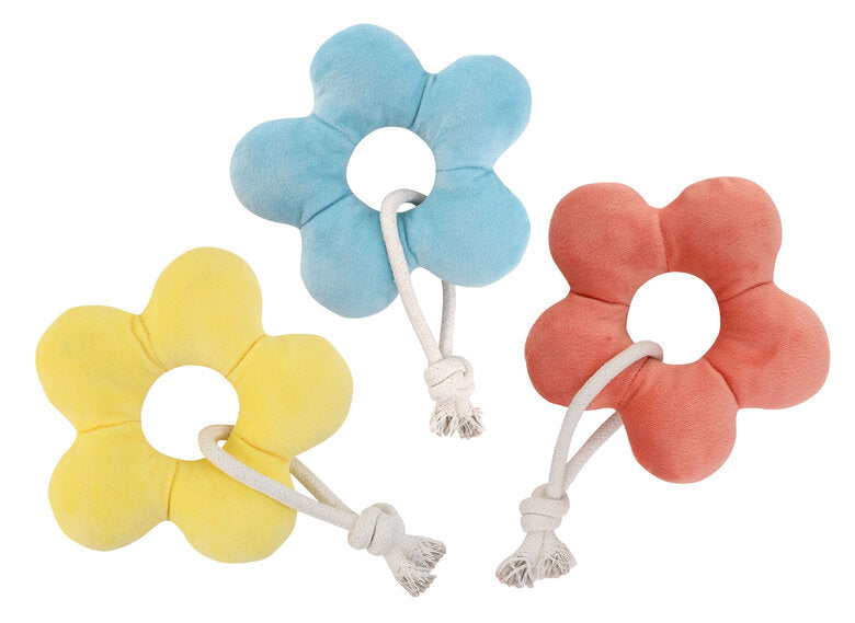 Jouet peluche fleur + corde - Chien