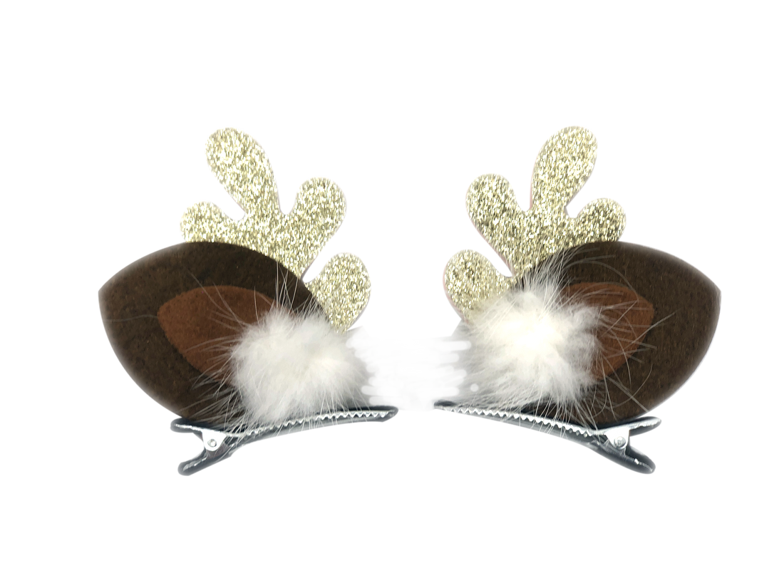 Barrette bois de Renne Noel paillettes