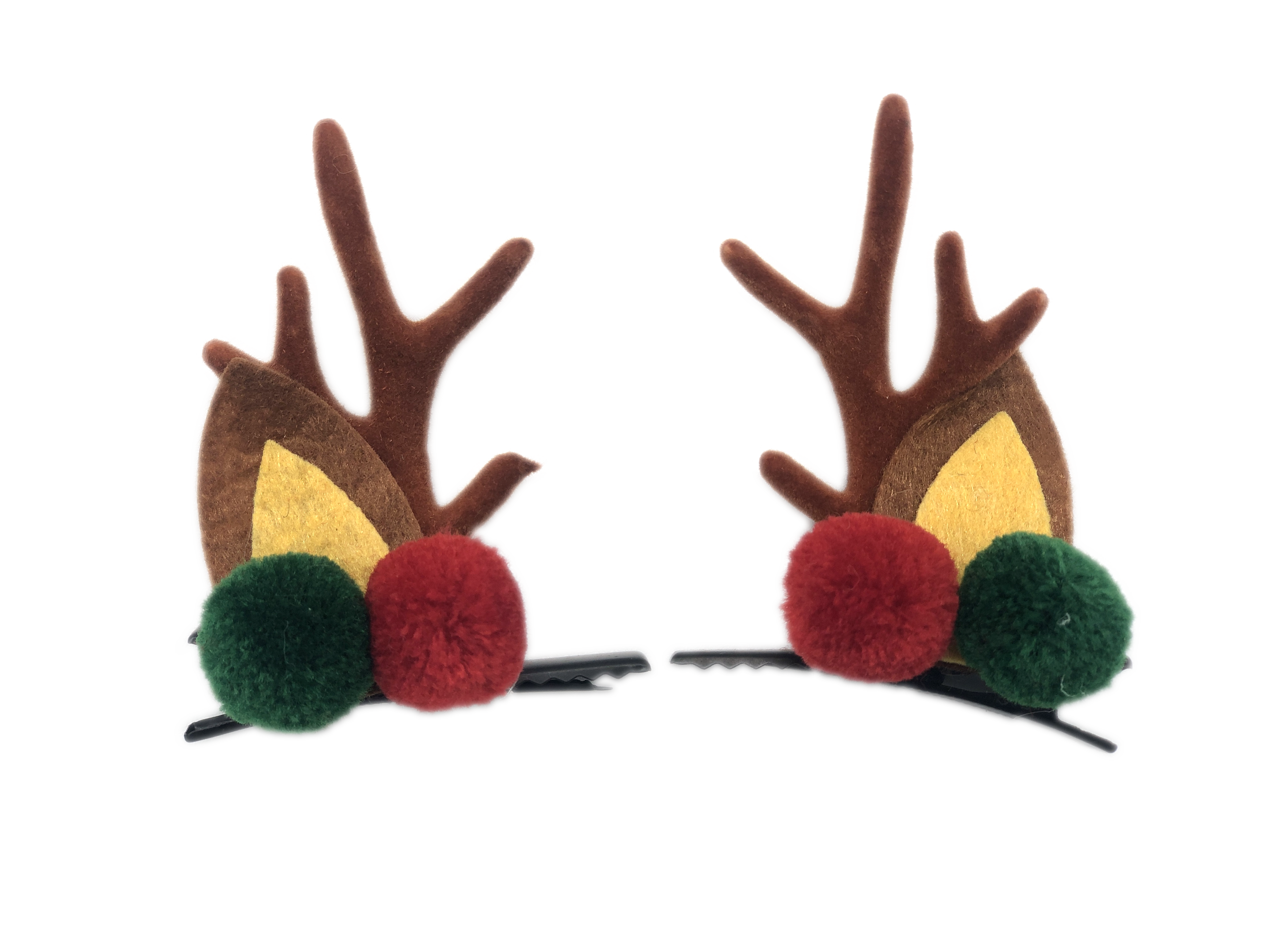Barrette bois de Renne Noel avec pompons
