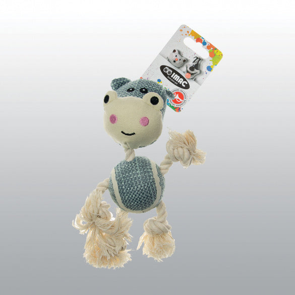 Peluche Hippo avec corde et balle de tennis
