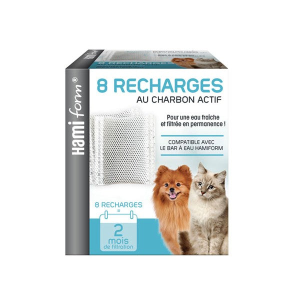 8 recharges au charbon actif pour bar à eau Hamiform chat, petit chien