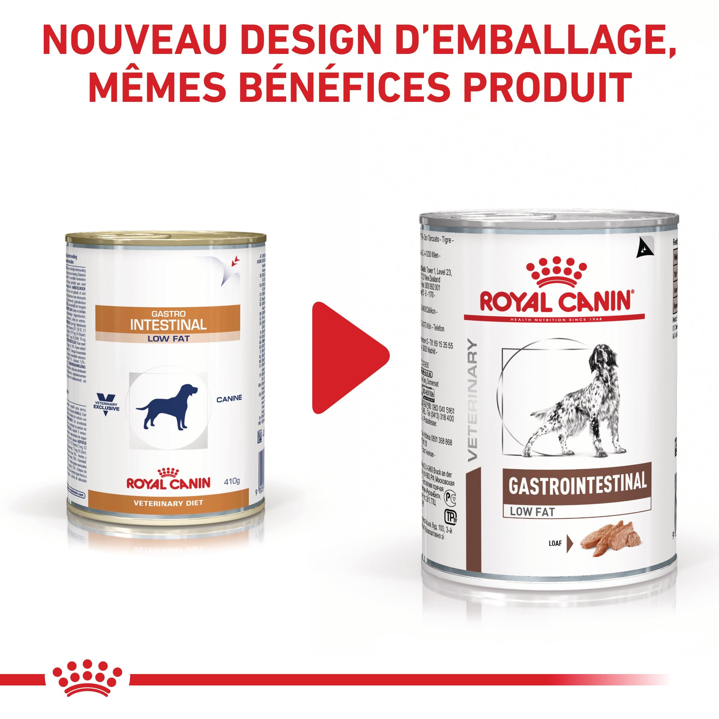 ROYAL CANIN Veterinary Gastrointestinal Low Fat en mousse - Pâtée pour chien