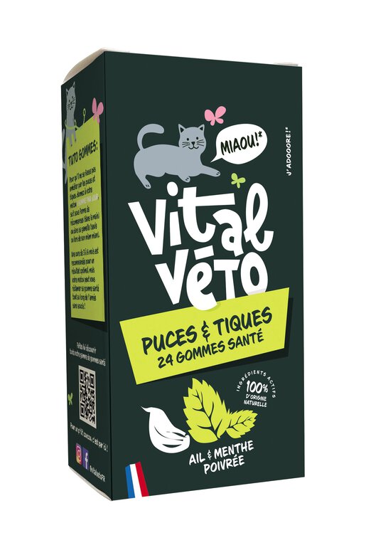 Vitalvéto Tiques &amp; Puces - Gommes à mâcher pour chat - Anti-puces et Anti-tiques