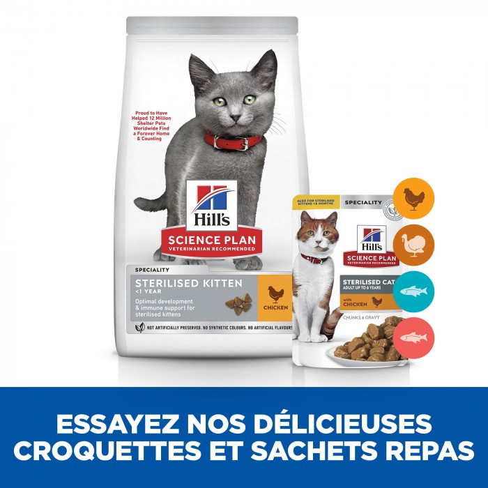 Alimentation pour chat - HILL’S Science Plan Sterilised Kitten au Poulet – Croquettes pour chaton pour chats