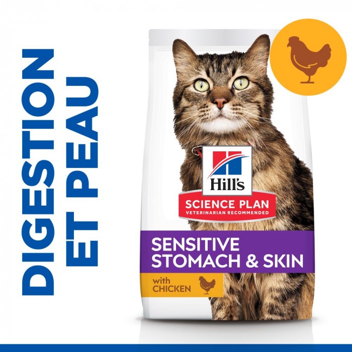 Alimentation pour chat - HILL'S Science Plan Sensitive Stomach & Skin au Poulet - Croquettes pour chat pour chats