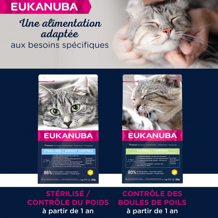 Alimentation pour chat - Eukanuba Adult 1+ Sterilised Weight Control pour chats