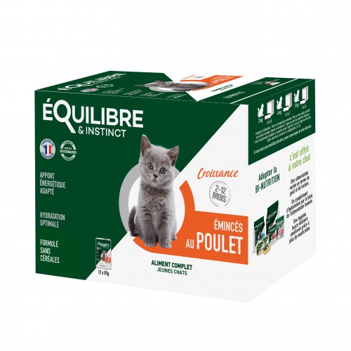 Alimentation pour chat - EQUILIBRE & INSTINCT émincés Kitten  - Lot de 12 x 85 g pour chats