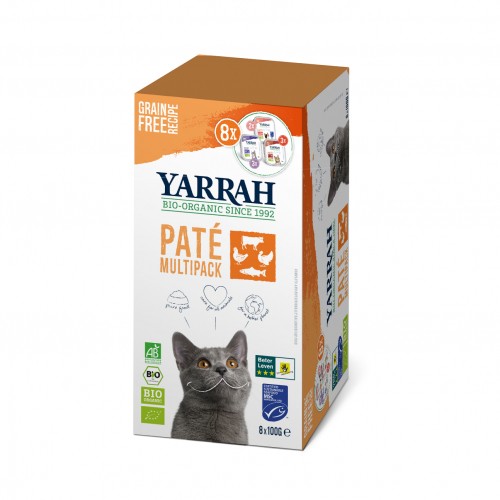 Alimentation pour chat - Yarrah multi-pack de pâtées bio - Lot 8 x 100g pour chats