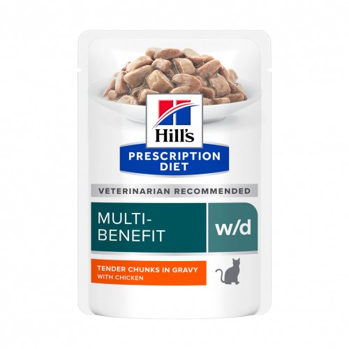 Alimentation pour chat - HILL’S Prescription Diet w/d Mutli-Benefit en Sachets au Poulet – Pâtée pour chat pour chats