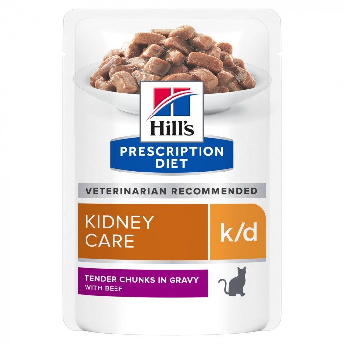 Alimentation pour chat - HILL'S Prescription Diet k/d Kidney Care en bouchées au Bœuf - Pâtée pour chat pour chats