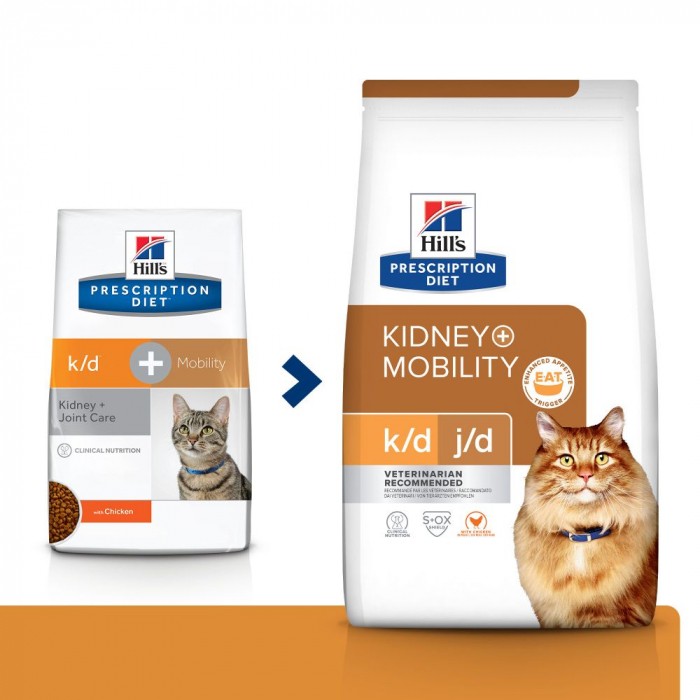 Alimentation pour chat - HILL'S Prescription Diet k/d j/d Kidney + Mobility au Poulet - Croquettes pour chat pour chats