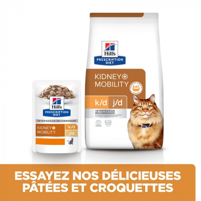 Alimentation pour chat - HILL'S Prescription Diet k/d j/d Kidney + Mobility au Poulet - Croquettes pour chat pour chats