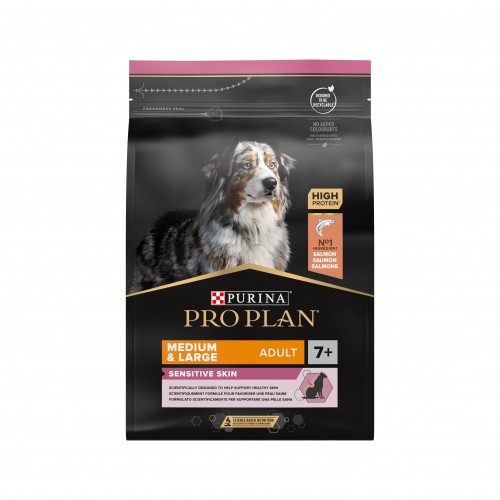 Alimentation pour chien - PURINA PROPLAN Medium & Large Adult 7+ Sensitive Skin OptiDerma Saumon pour chiens