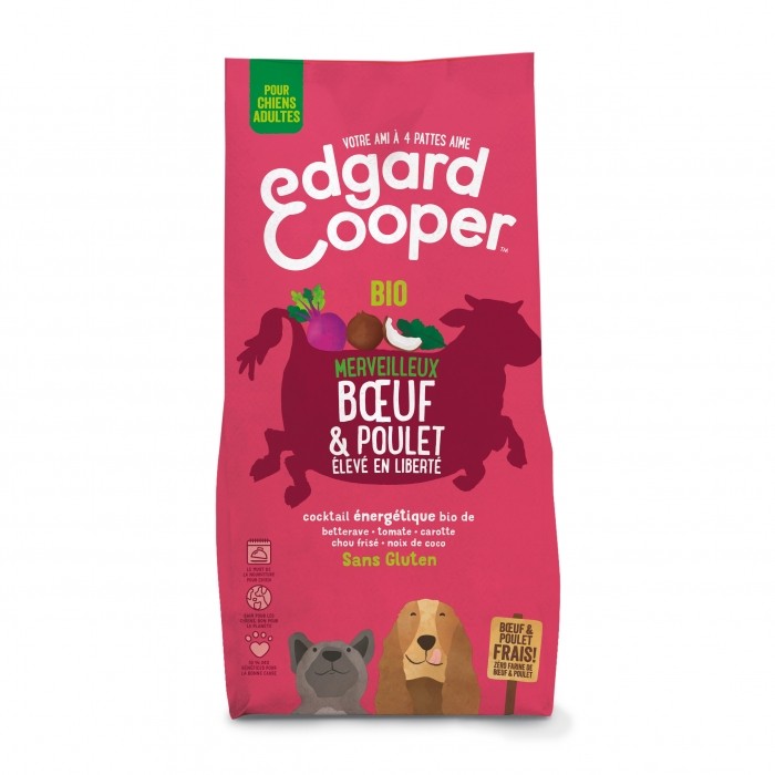 Edgard & Cooper Bio, Merveilleux b?uf et poulet pour chien-Adulte - BIO Boeuf et Poulet élevé en lib