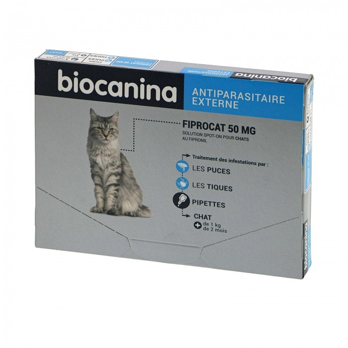 Anti puce chat, anti tique chat - Pipettes Fiprocat Spot-On pour chats