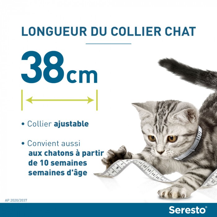 Anti puce chat, anti tique chat - Collier antiparasitaire Seresto chat pour chats