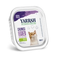 Pâtée en barquette pour chat - Yarrah bouchées bio sans céréales - Lot 16 x 100g 