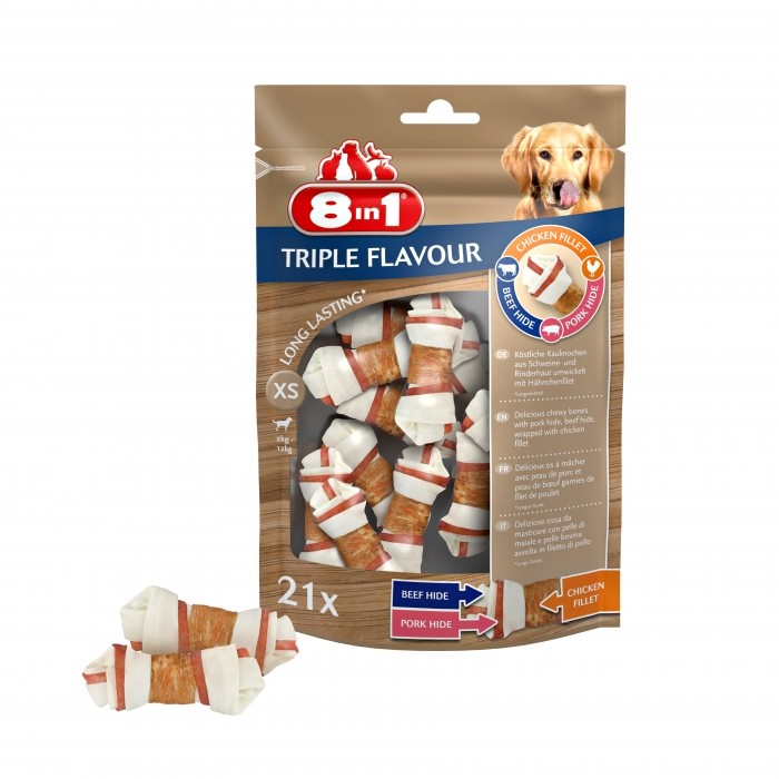 Friandise & complément - Os à mâcher Triple Flavour 8in1 pour chiens