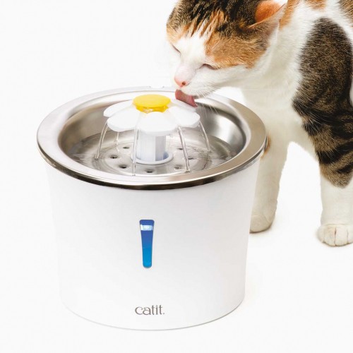 Gamelle, distributeur & fontaine - Fontaine Flower à LED Inox 3L pour chats