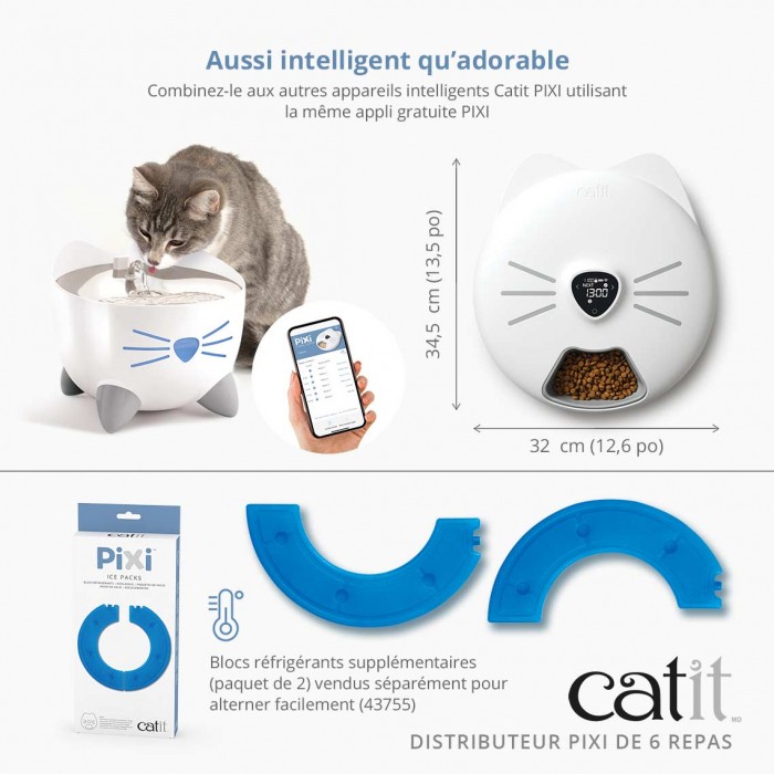 Gamelle, distributeur & fontaine - Distributeur connecté Pixi 6 repas pour chats