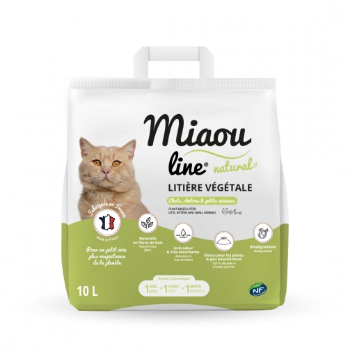 Litière chat, maison de toilette - Litière végétale Miaou Line Natural pour chats