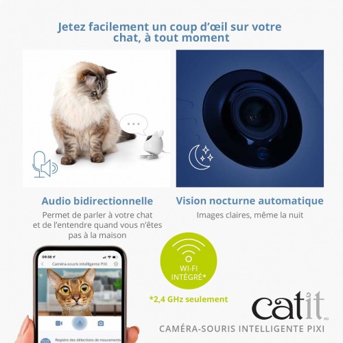Chatière, sécurité, anti-fugue - Caméra souris intelligente Pixi pour chats